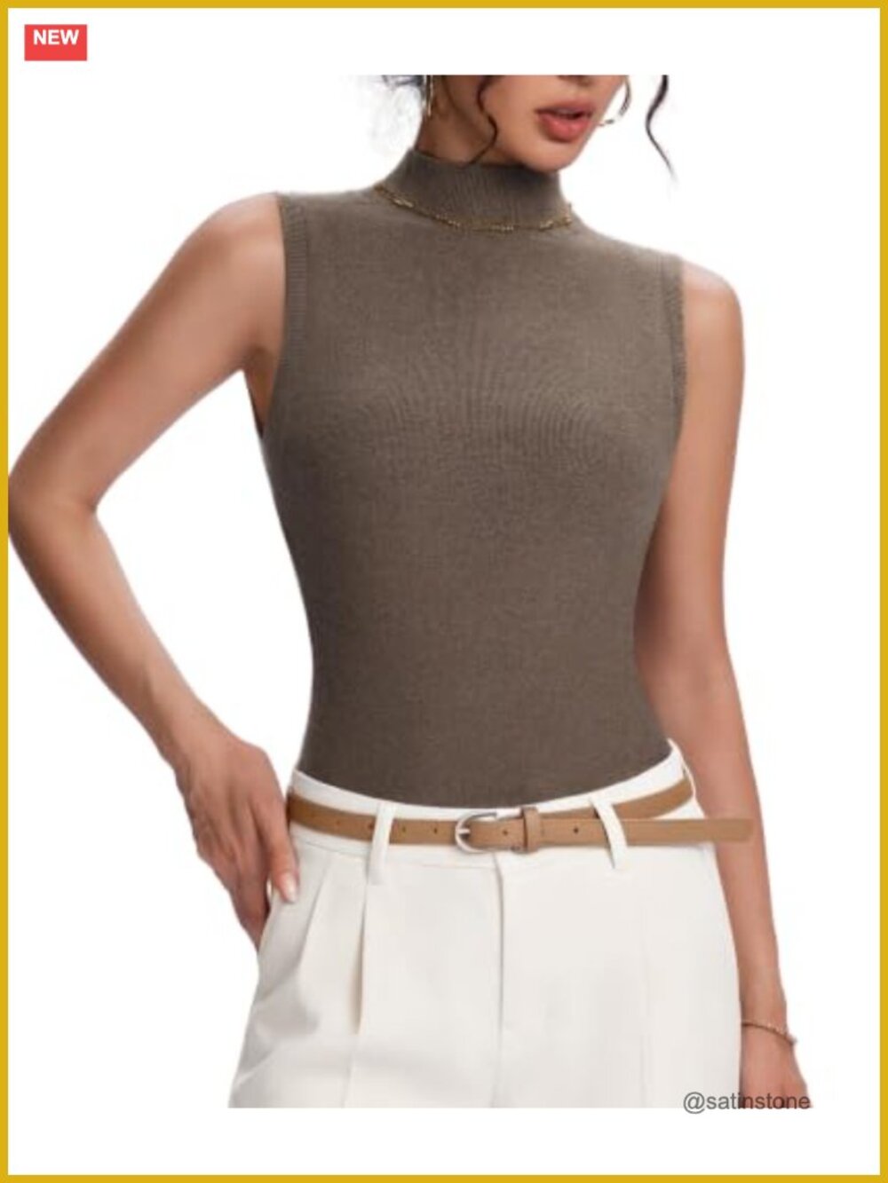 Wool Blend Mock Neck Sweater Vest Sleeveless Business Casual Knit Top